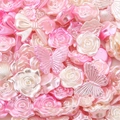 Pink and white cream gradient pearl DIY beads with rose, butterfly and bow shapes - Mixed Shapes (Rose/Butterfly etc.) / 20g/Pack (Approx. 15-60 Pcs) / Cherry Pink