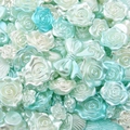 Lustrous ABS faux pearl beads in mint green and cream rose flower bow shapes for DIY jewelry - Mixed Shapes (Rose/Butterfly etc.) / 20g/Pack (Approx. 15-60 Pcs) / Light Blue