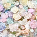 Pastel gradient ABS faux pearl beads in rose flower and butterfly shapes for DIY jewelry - Mixed Shapes (Rose/Butterfly etc.) / 20g/Pack (Approx. 15-60 Pcs) / Multicolor