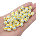 Round ceramic beads with hand-painted blue, yellow, and white swirl stripes for DIY jewelry - 2 Pieces/Pack / Striped Yellow Blue