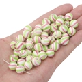 Round peppermint style ceramic bead with pink and green spiral stripes for DIY jewelry - 2 Pieces/Pack / Striped Purple Rose Green