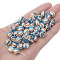 Hand-painted ceramic round beads with blue and orange stripes for DIY jewelry making - 2 Pieces/Pack / Striped Blue Coffee