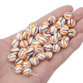 DIY ceramic round bead with blue and orange wave stripes for jewelry making - 2 Pieces/Pack / Striped Blue Orange
