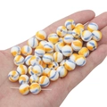 Hand-painted round ceramic beads with yellow and blue marble stripes for DIY jewelry making - 2 Pieces/Pack / Striped Blue Tangerine
