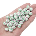 Hand-painted ceramic round beads with green and purple stripes for DIY jewelry making - 2 Pieces/Pack / Striped Purple Green