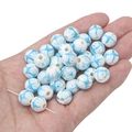 Blue and white ceramic beads with hand-painted porcelain pattern for DIY jewelry making - 2 Pieces/Pack / Graffiti Blue