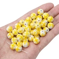 Hand-painted yellow and white floral ceramic beads for DIY handmade jewelry crafts - 2 Pieces/Pack / Graffiti Yellow