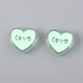 Mint green acrylic heart beads with silver Love engraving for DIY jewelry making - Heart (LOVE) / 4 Pieces/Pack (24x22x9mm) / Green
