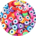 Colorful mix of flat evil eye polymer clay beads for DIY jewelry and phone chains - Evil Eye Style 1 10mm / Multicolor 30 Pieces/Pack