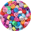 Colorful polymer clay beads featuring black smiley faces for DIY jewelry making - Smiley Face Disc 10mm / Multicolor 30 Pieces/Pack