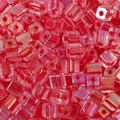 DIY cube glass beads in deep pink with aurora AB coating and center hole for jewelry - 5mm / Red