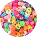 Colorful flower-shaped polymer clay beads with smiley faces for DIY jewelry making - Flower Smiley 9mm / Multicolor 30 Pieces/Pack