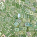 Iridescent light green square glass beads with cube shape for DIY jewelry making - 5mm / Light Green