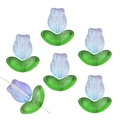 Blue-purple gradient glass tulip flower beads with green leaf base for DIY jewelry making - Long Tulip Blue