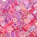 Square iridescent glass sugar cube beads in purple and pink for DIY jewelry making - 5mm / Purple Red Mix