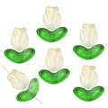 Gradient tulip glass beads in cream white and green with gold glitter for DIY jewelry making - Long Tulip Yellow