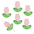 Pink gradient tulip glass flower beads with green leaves for DIY jewelry making - Long Tulip Orange Pink