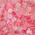 Pink iridescent square glass beads with center hole for DIY jewelry making - 5mm / Pink Mix