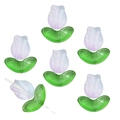 6 pieces of purple gradient glass tulip beads with green leaves for DIY jewelry making - Long Tulip Blue Purple Gradient