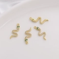 Set mit vier 14K Gold Schlangenanhängern mit Zirkonia und grünen Augen für DIY-Schmuckherstellung - Schlangen-Stil (7x20mm)