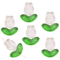 Pink and green tulip glass beads with gradient finish for DIY jewelry making 6pcs - Long Tulip Pink Gradient