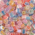 Mix of iridescent square glass cube beads for DIY jewelry making with colorful AB finish - 5mm / Macarons