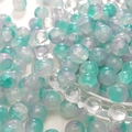 DIY round glass beads with green and purple dual-tone gradient and internal ice crack texture - Purple Green