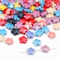 Vibrant flower-shaped ceramic beads for DIY jewelry making in assorted glossy colors - 12mm Five-Petal Flower Multicolor (10 Pieces/Pack) (BCD007)
