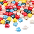 Colorful ceramic heart-shaped loose beads for DIY jewelry with center hole design - 12mm Heart Multicolor (10 Pieces/Pack) (BCD007)