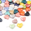 Mix of colorful heart-shaped ceramic beads with smooth glaze finish for DIY jewelry - 14x13mm Horizontal Hole Heart Multicolor (10 Pieces/Pack) (BCD007)