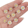 Transparent iridescent flower bead with gold bee inlay for DIY jewelry making - Flower Shape Bee Pattern / 12mm (5pcs) / White