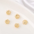 Set da 5 coppette per perle a forma di fiore dorato traforato per gioielli DIY - Stile Petalo 9 / 10 Pezzi/Confezione (Apertura 1mm) / Placcato Oro 14K
