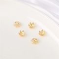 Set di 5 coppette copriperla a forma di fiore placcate oro 14K con texture martellata per DIY - Stile Petalo 16 / 10 Pezzi/Confezione (Apertura 1mm) / Placcato Oro 14K