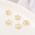Cinque copriperle a corona placcati in oro 14K per creazione di gioielli e braccialetti - Stile Petalo 19 / 10 Pezzi/Confezione (Apertura 1mm) / Placcato Oro 14K