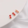 14K gold filled rectangular red zircon connector charms for DIY jewelry making - Double Bail / 4x10mm (2 Pieces/Pack) / Rose Red