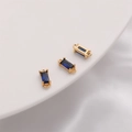 Connettore rettangolare in oro 14K con zircone blu scuro per creazione gioielli DIY - Doppio gancio / 4x10mm (Confezione da 2) / Blu Zaffiro