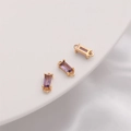 Tre ciondoli in zircone viola rettangolare placcati oro 14K con doppi ganci per gioielli - Doppio gancio / 4x10mm (Confezione da 2) / Viola