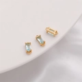 Connettore rettangolare in zircone azzurro placcato oro 14K per creazione di gioielli - Doppio gancio / 4x10mm (Confezione da 2) / Blu lago