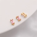 Ciondoli rettangolari in zircone rosa placcati oro 14K per bracciali gioielli fai da te - Gancio singolo / 4x8mm (Confezione da 2) / Rosa