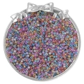 Close-up of colorful iridescent glass seed beads for DIY jewelry making in a silver tray - 10g/Pack (Approx. 300 pcs) / Random Mixed Colors