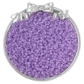 Macro detail of 2mm lavender silver-lined glass seed beads in a round silver tray - 10g/Pack (Approx. 300 pcs) / Purple