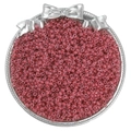 Macro detail of red glass seed beads in a silver bow tray for DIY jewelry making - 10g/Pack (Approx. 300 pcs) / Red