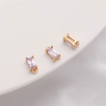 Ciondolo rettangolare in zircone viola chiaro placcato oro 14K per creazione gioielli - Gancio singolo / 4x8mm (Confezione da 2) / Violetto