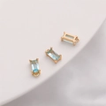 Ciondolo rettangolare in zircone azzurro placcato oro 14K per creazione di gioielli - Gancio singolo / 4x8mm (Confezione da 2) / Blu lago