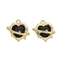 Y2K gothic black heart pendant with golden thorn wrap detail for DIY jewelry making - Heart Claw Gold Black Rhinestone