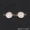 Perla d'acqua dolce rotonda 11-12mm con bordo dorato e doppi anelli per gioielli DIY - Stile Piastra Rotonda Doppio Anello / 11-12mm (1 Pezzo/Confezione)