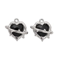 Y2K gothic heart charms with silver thorn frame and black faceted gems for DIY jewelry - Heart Claw Silver Black Rhinestone