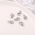 Silver stainless steel lobster clasps for DIY jewelry making displayed on white silk - 9x15mm Lobster Clasp (5 Pieces/Pack)