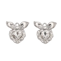 Y2K silver heart crystal pendant with bowknot for DIY jewelry making and beads - Peach Silver White Rhinestone