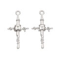 Silver thorn cross pendant with square zircon for Y2K jewelry DIY crafting - Cross Square Silver White Rhinestone